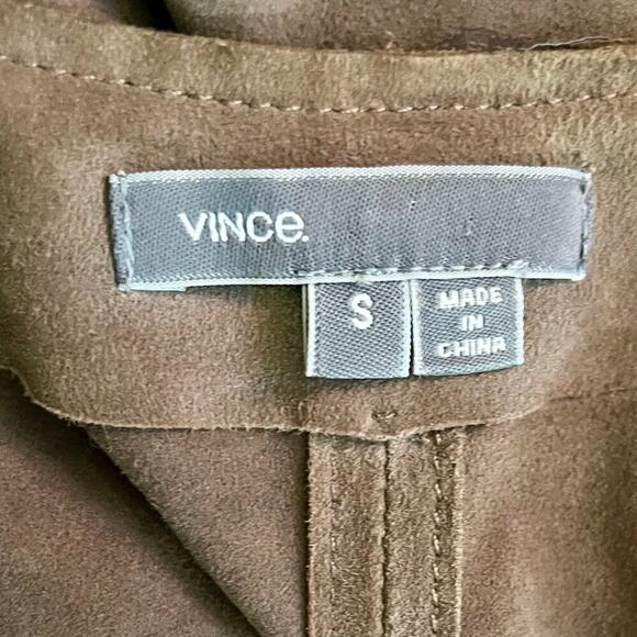 Vince Size S Brown Short Sleeve Leather V-Neck Shift Dress Pockets Lightweight - Picture 4 of 5
